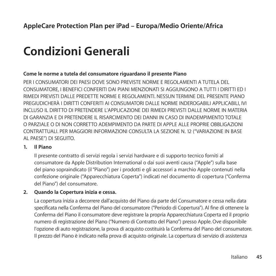 Condizioni generali | Apple AppleCare Protection Plan for iPad User Manual | Page 45 / 96