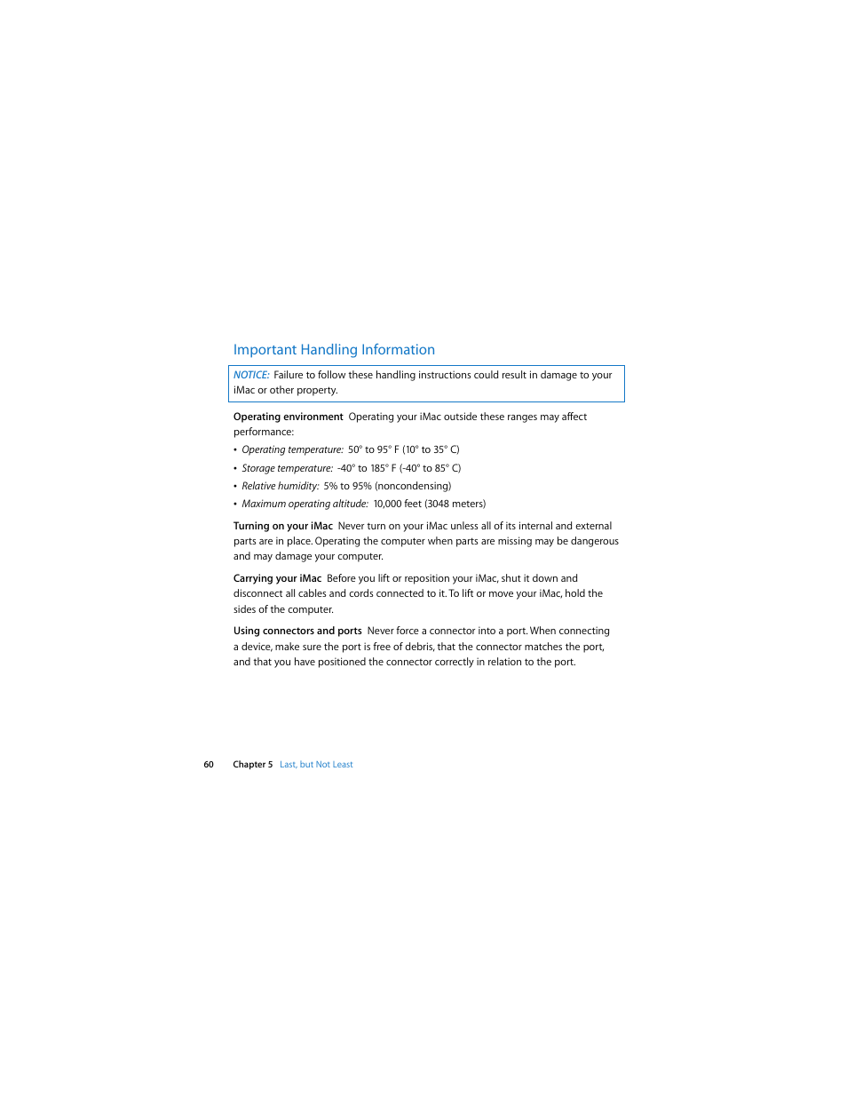 Important handling information | Apple iMac (Early 2009) User Manual | Page 60 / 76