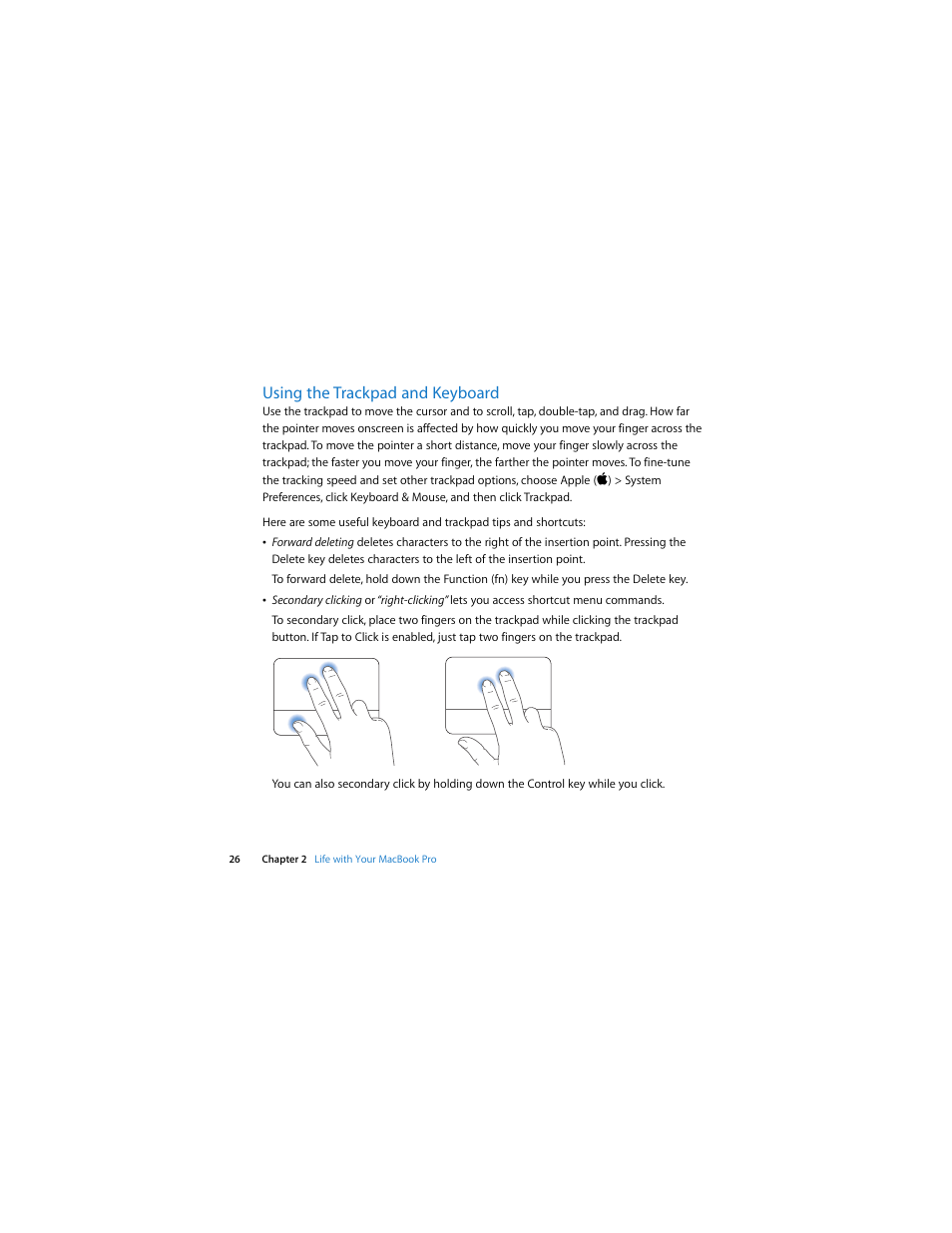 Using the trackpad and keyboard | Apple MacBook Pro (Early 2008) User Manual | Page 26 / 80