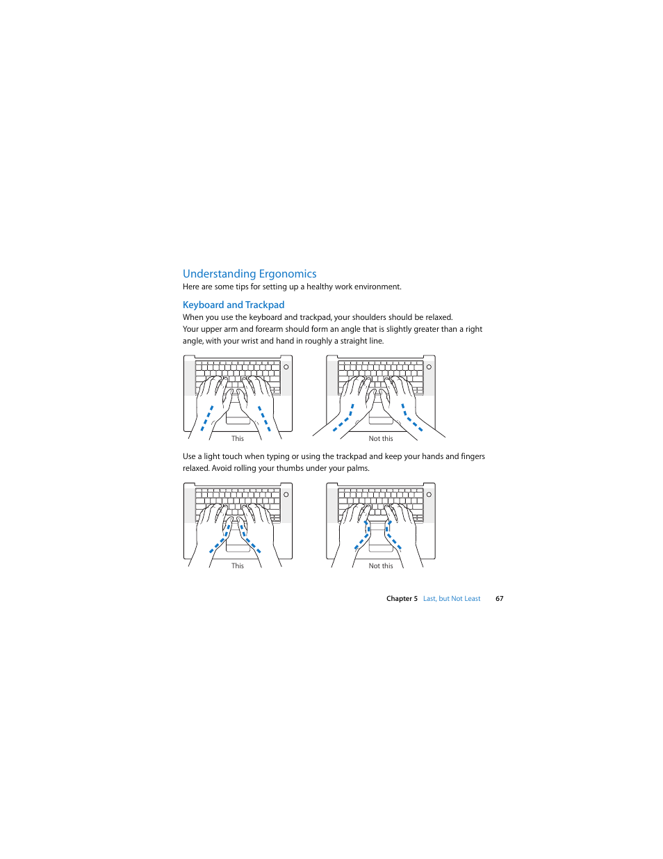 Understanding ergonomics, Keyboard and trackpad | Apple MacBook Pro (Early 2008) User Manual | Page 67 / 80