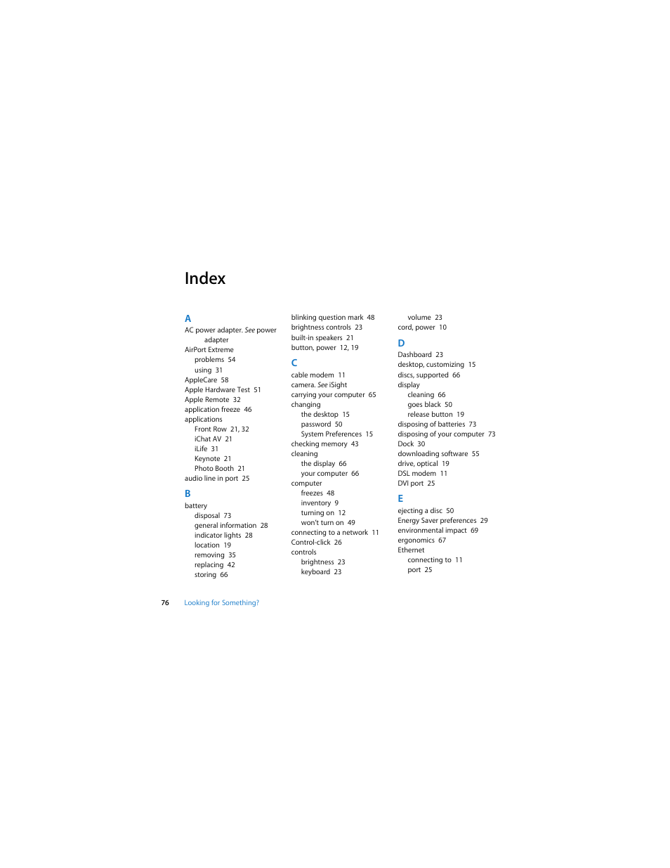 Index | Apple MacBook Pro (Early 2008) User Manual | Page 76 / 80