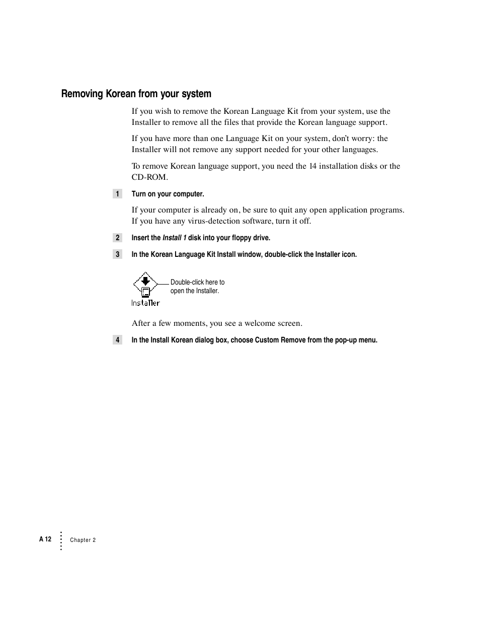 Removing korean from your system | Apple Macintosh Korean Language Kit User Manual | Page 12 / 31