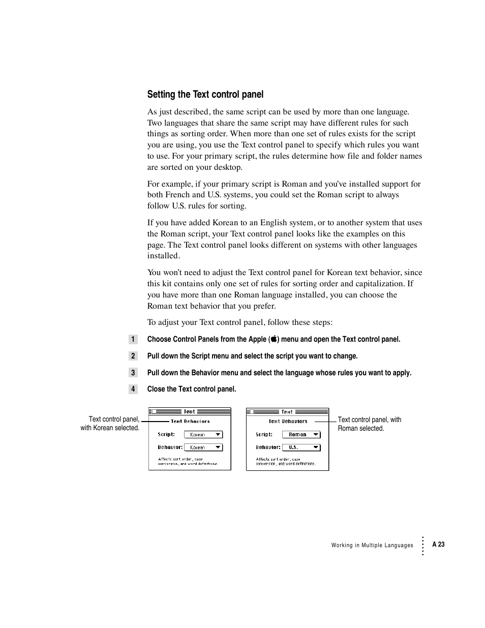 Setting the text control panel | Apple Macintosh Korean Language Kit User Manual | Page 23 / 31