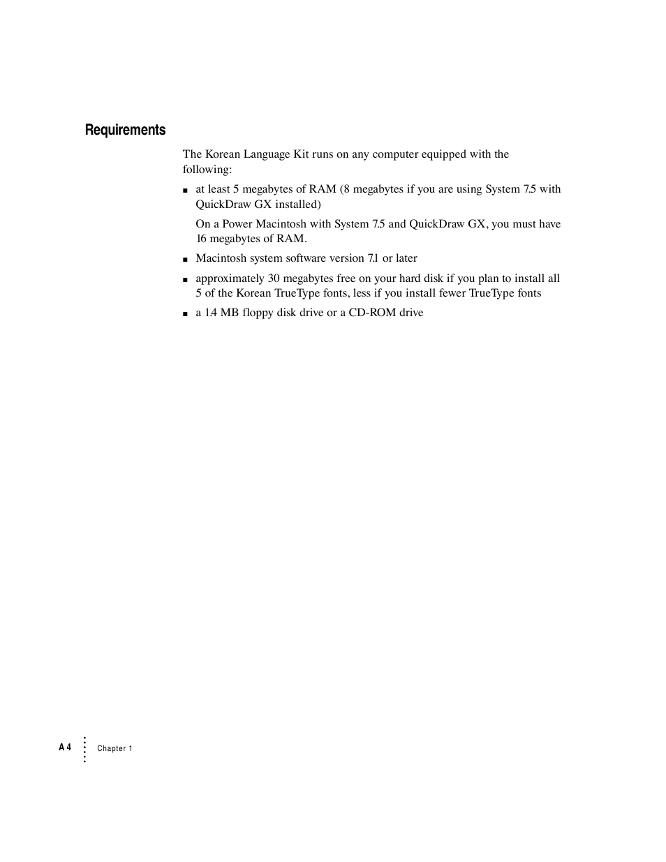 Requirements | Apple Macintosh Korean Language Kit User Manual | Page 4 / 31
