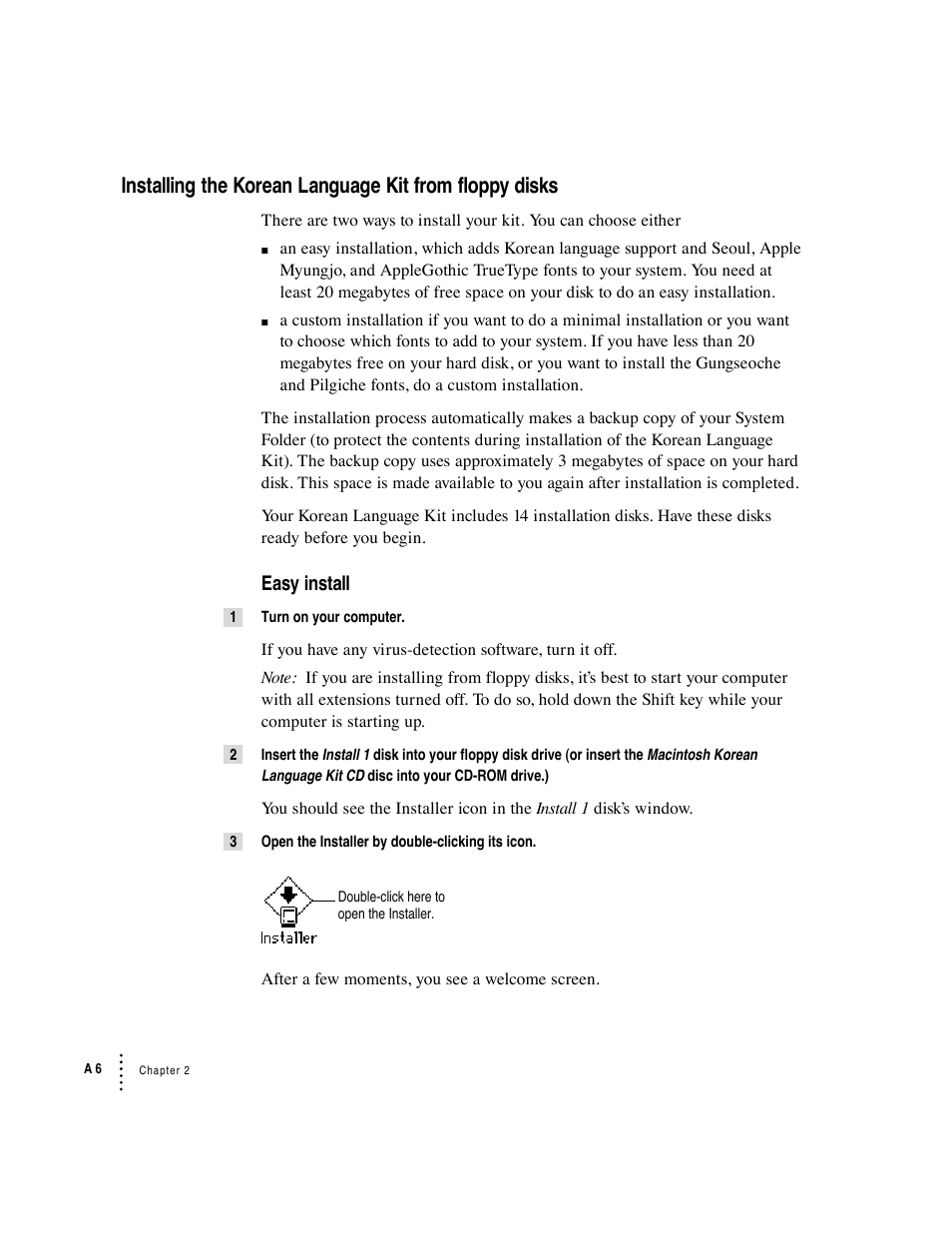 Easy install | Apple Macintosh Korean Language Kit User Manual | Page 6 / 31