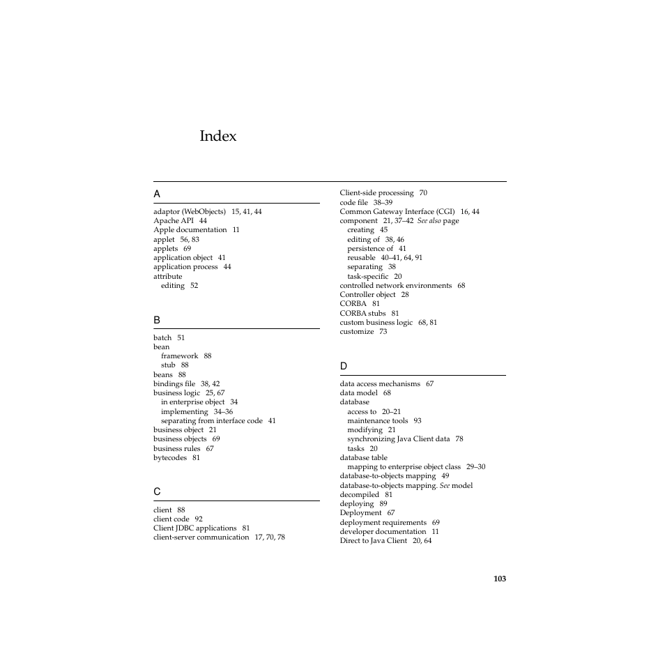 Index | Apple WebObjects 5 User Manual | Page 103 / 108