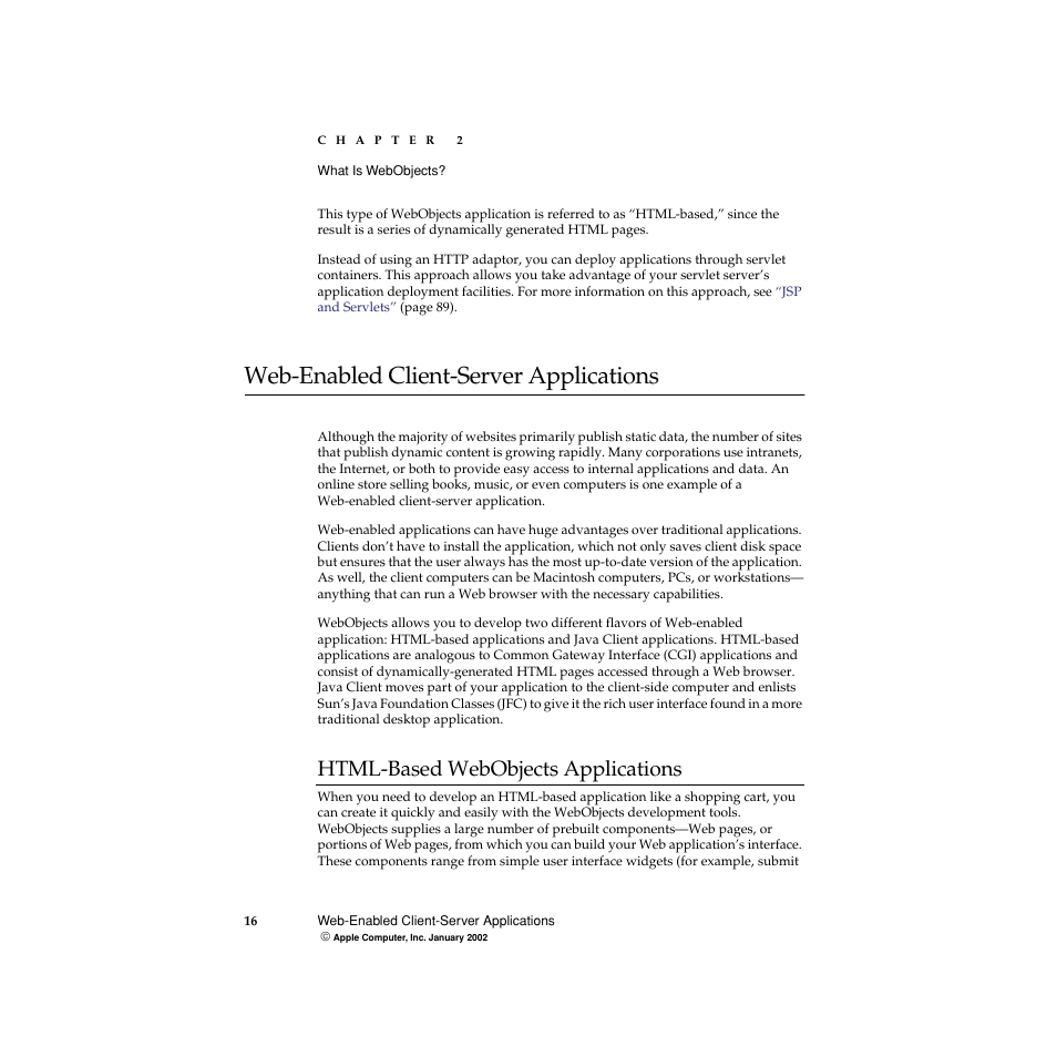 Web-enabled client-server applications, Html-based webobjects applications | Apple WebObjects 5 User Manual | Page 16 / 108