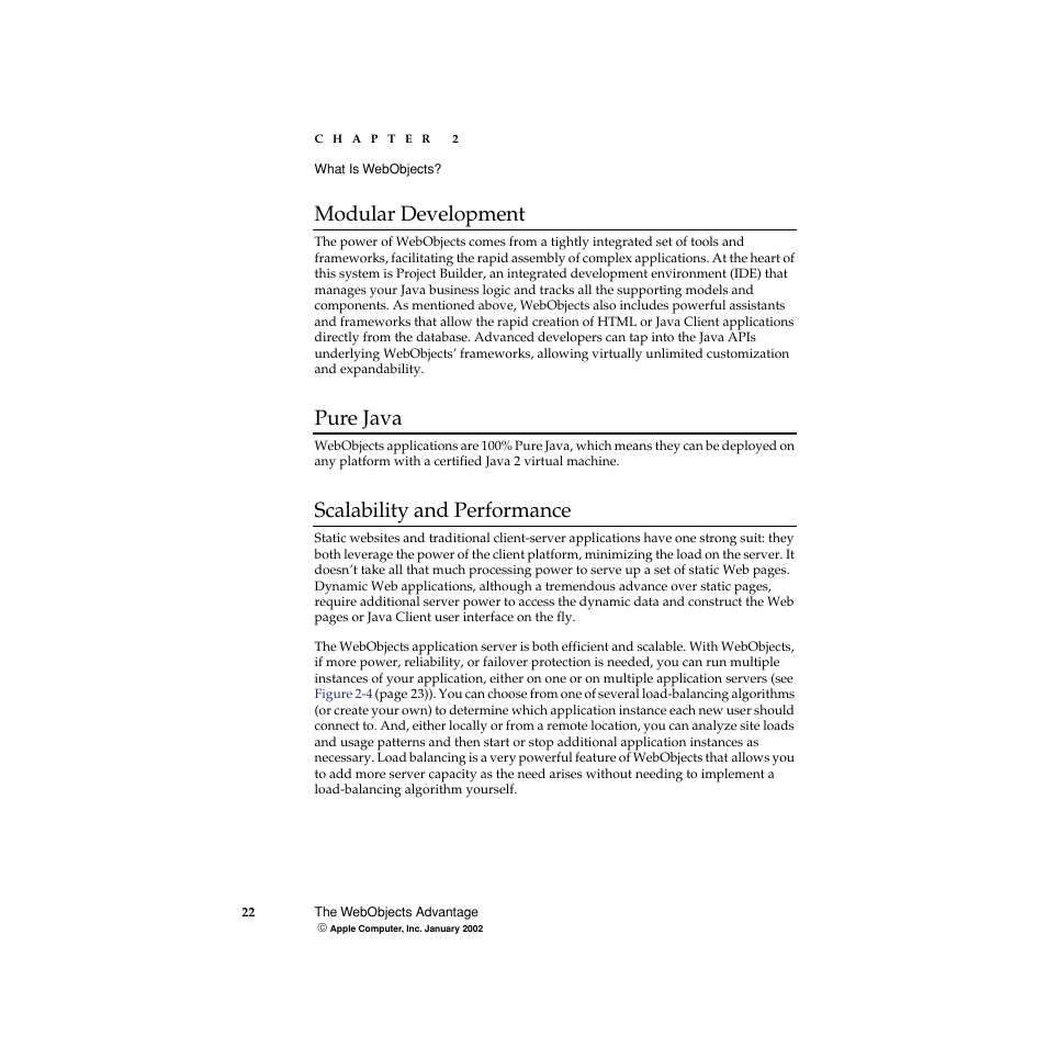 Modular development, Pure java, Scalability and performance | Apple WebObjects 5 User Manual | Page 22 / 108