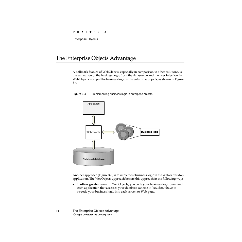 The enterprise objects advantage, Figure 3-4, Implementing business logic in enterprise objects | Apple WebObjects 5 User Manual | Page 34 / 108
