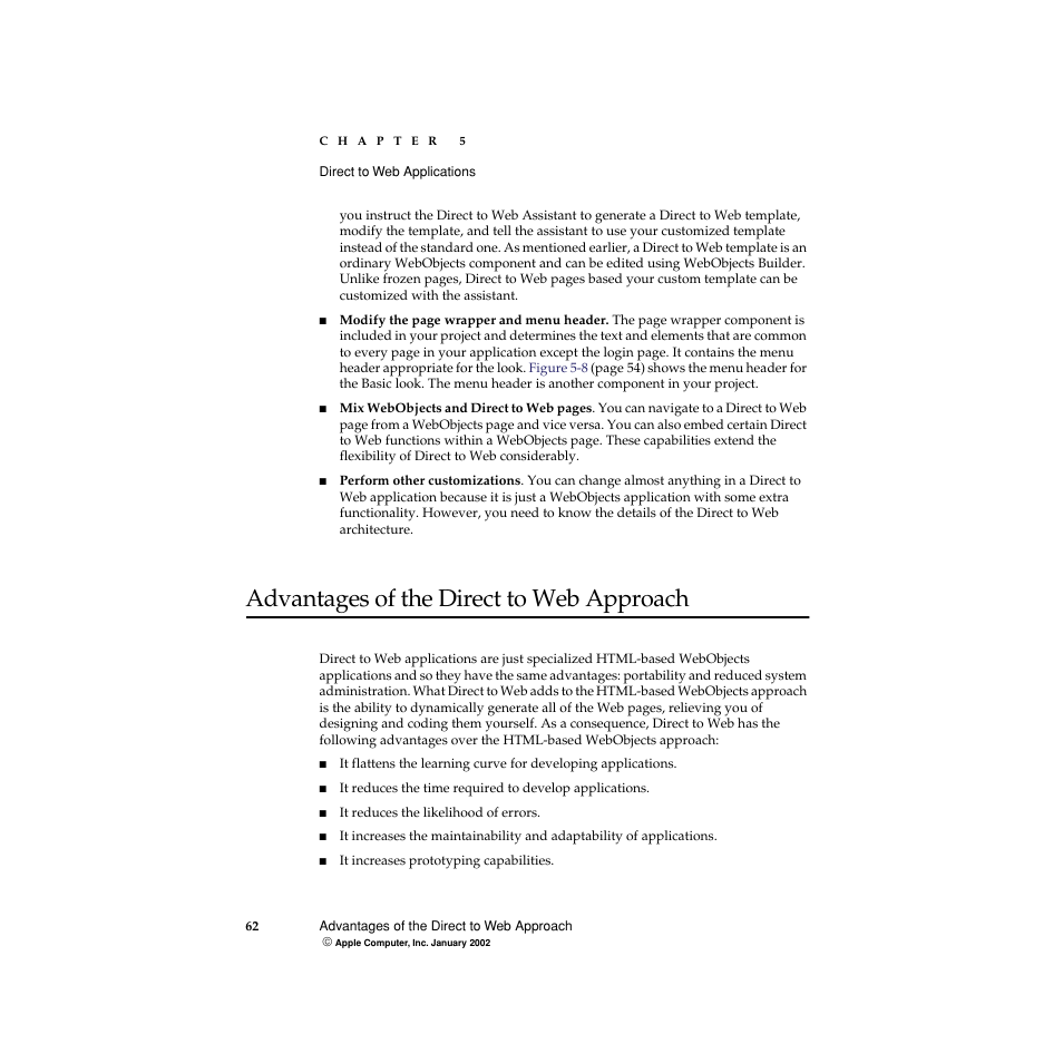 Advantages of the direct to web approach | Apple WebObjects 5 User Manual | Page 62 / 108