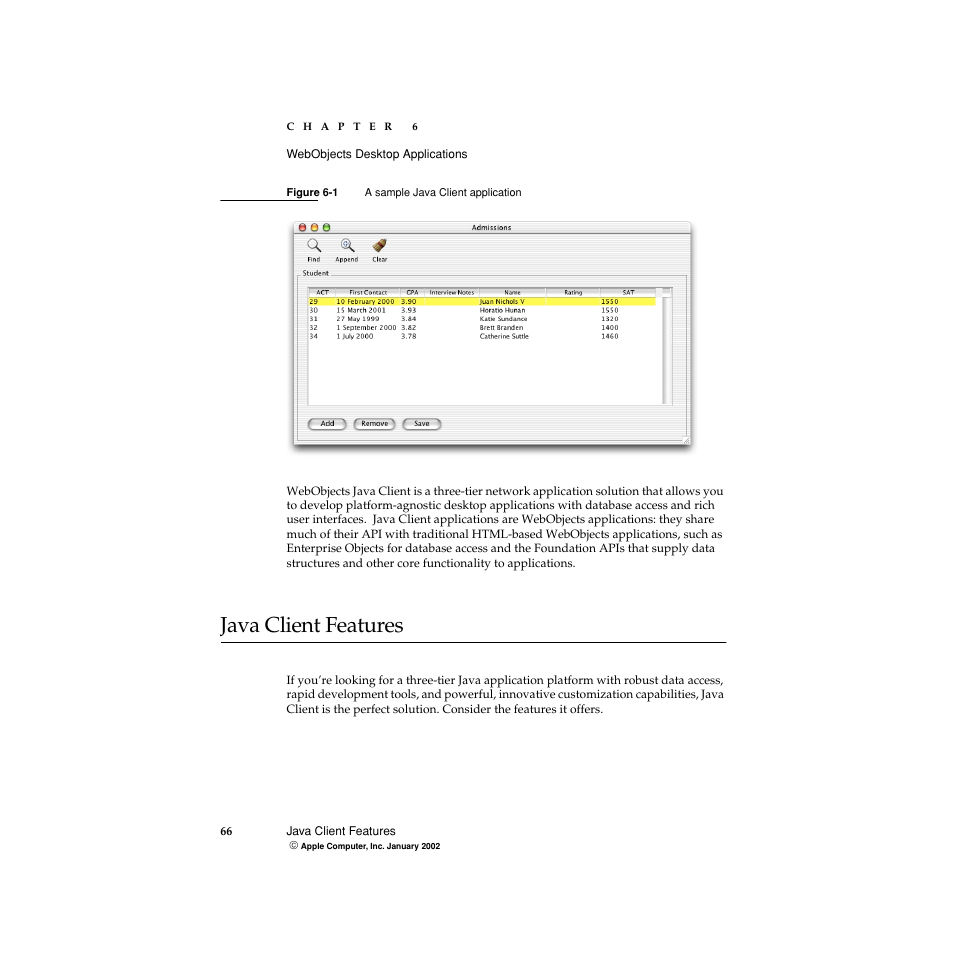 Java client features, Figure 6-1, A sample java client application | Apple WebObjects 5 User Manual | Page 66 / 108