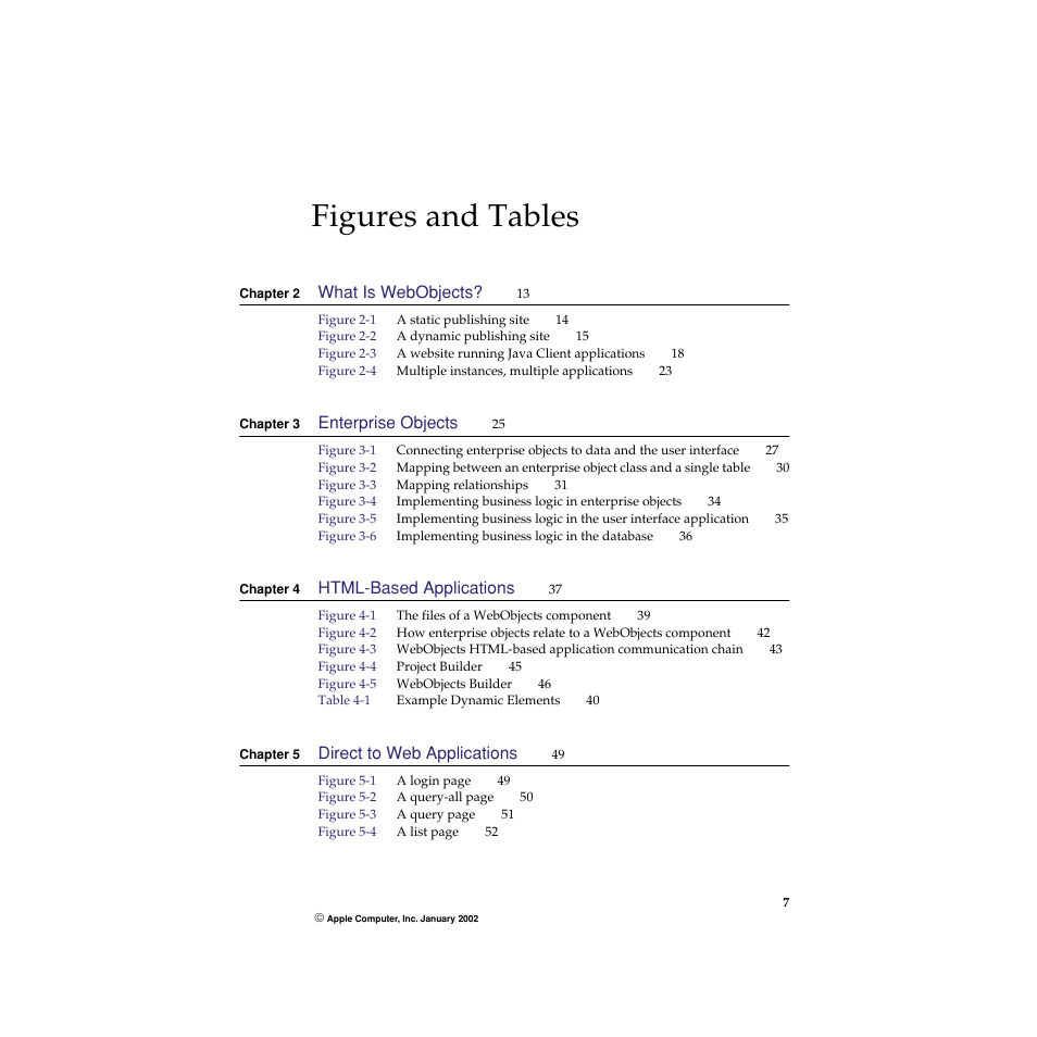 Figures and tables | Apple WebObjects 5 User Manual | Page 7 / 108