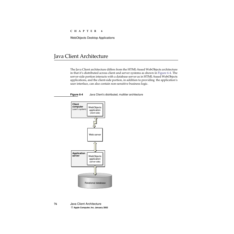 Java client architecture, Figure 6-4, Java client’s distributed, multitier architecture | Apple WebObjects 5 User Manual | Page 76 / 108