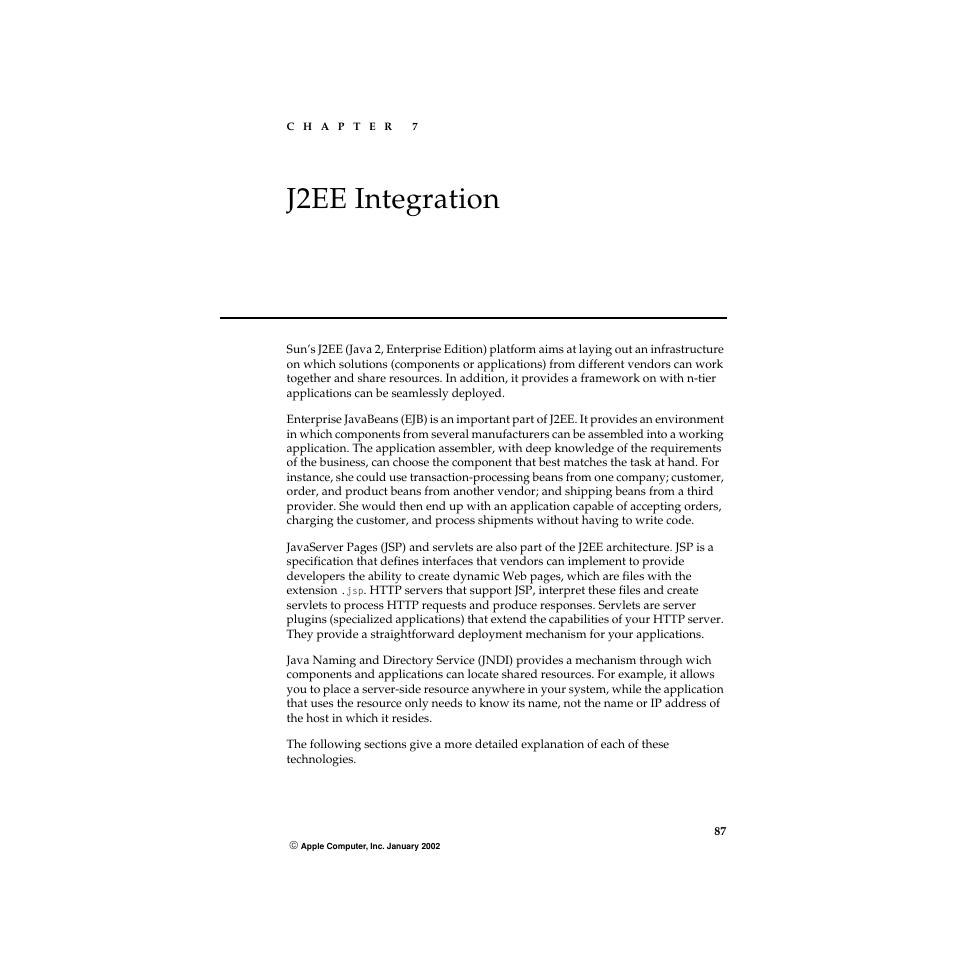 J2ee integration, Chapter 7, 7j2ee integration | Apple WebObjects 5 User Manual | Page 87 / 108