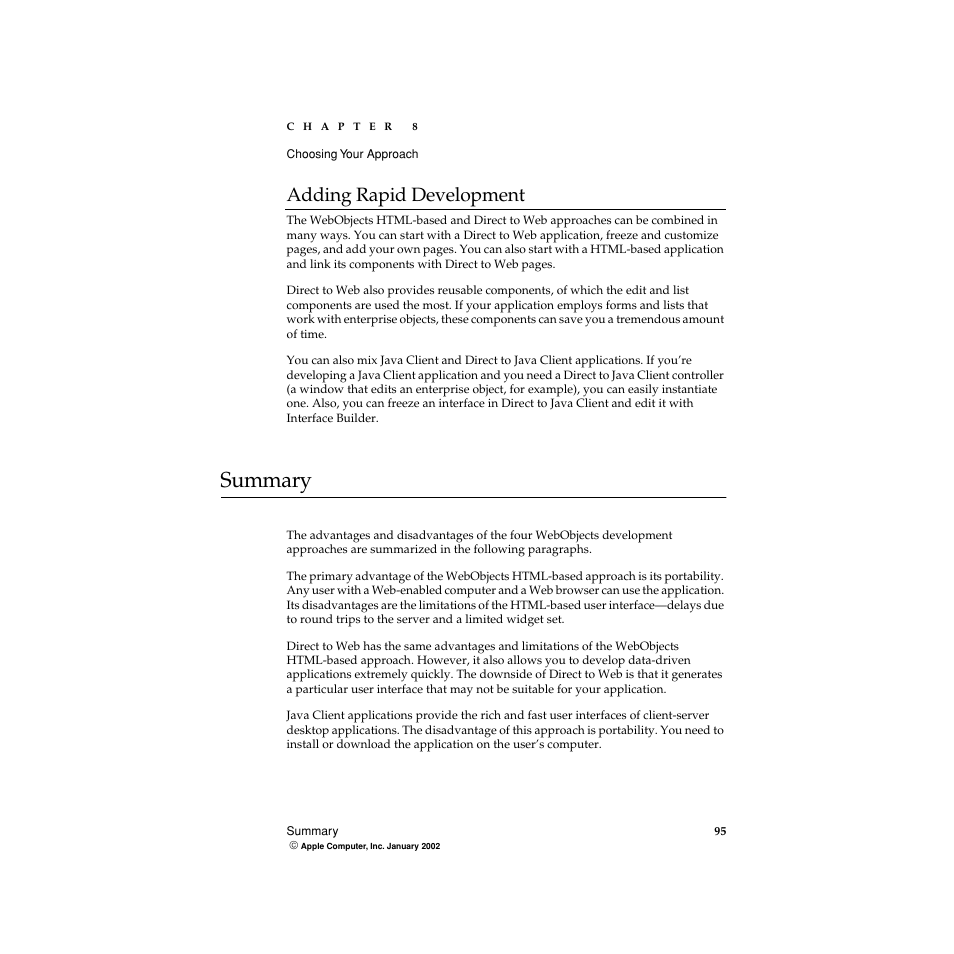 Adding rapid development, Summary | Apple WebObjects 5 User Manual | Page 95 / 108