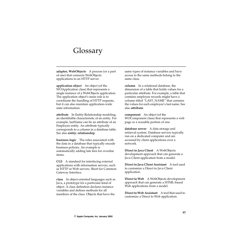 Glossary, 9glossary | Apple WebObjects 5 User Manual | Page 97 / 108