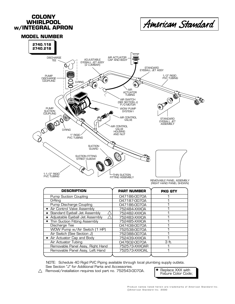 American Standard Colony Whirlpool with Integral Apron 2740.218 User Manual | 1 page