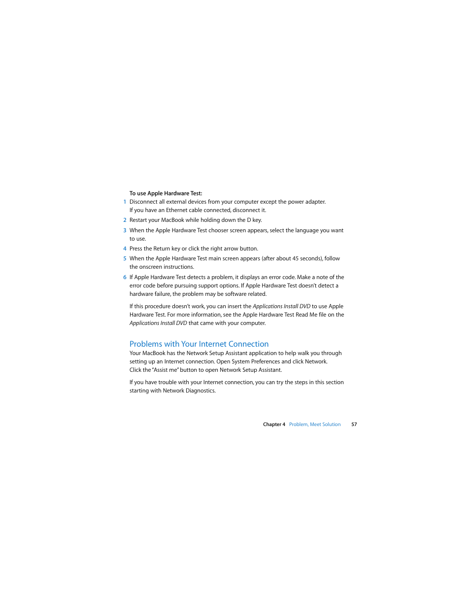 Problems with your internet connection | Apple MacBook (13-inch, Aluminum, Late 2008) User Manual | Page 57 / 88