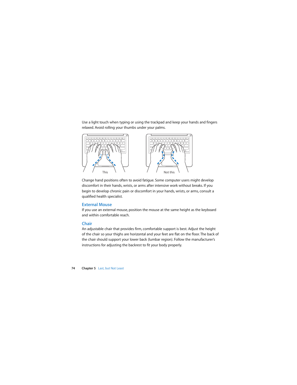 External mouse, Chair | Apple MacBook (13-inch, Aluminum, Late 2008) User Manual | Page 74 / 88