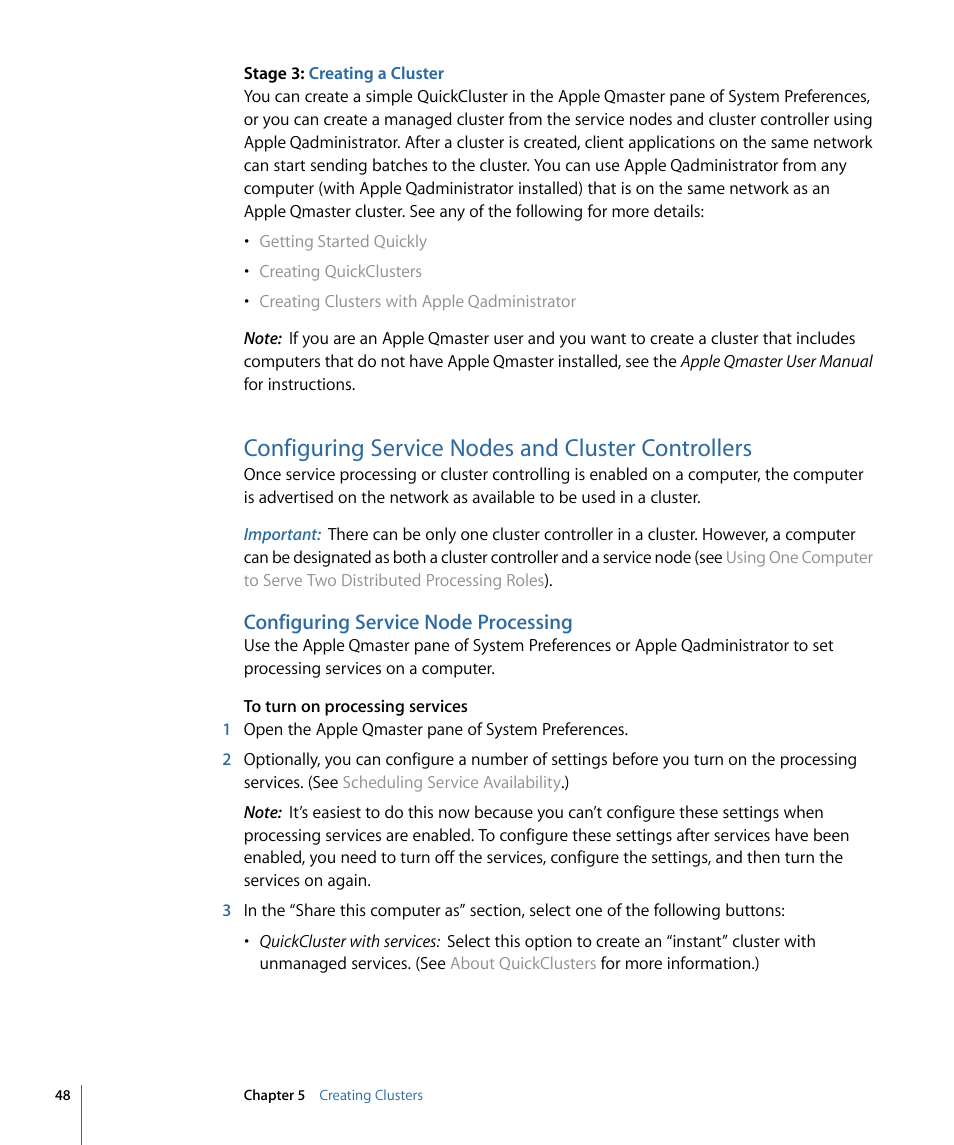 Configuring service nodes and cluster controllers, Configuring service node processing | Apple Qmaster 3 User Manual | Page 48 / 94