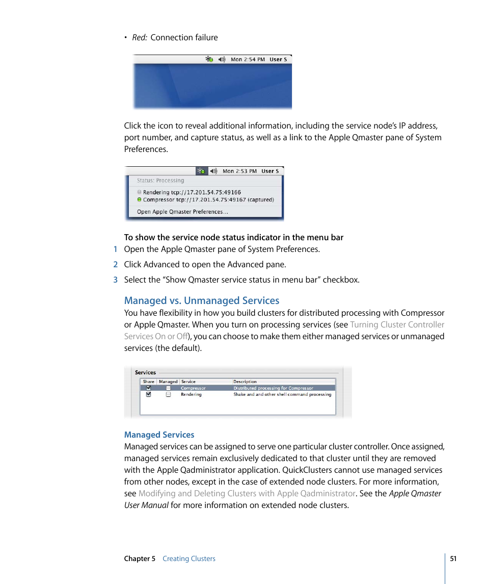 Managed vs. unmanaged services, Managed services | Apple Qmaster 3 User Manual | Page 51 / 94