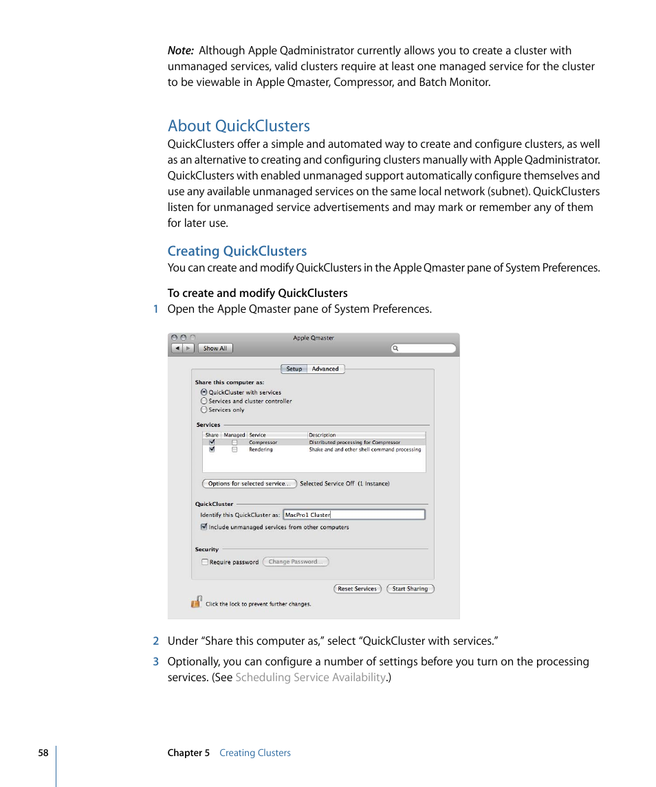 About quickclusters, Creating quickclusters, About | Quickclusters | Apple Qmaster 3 User Manual | Page 58 / 94