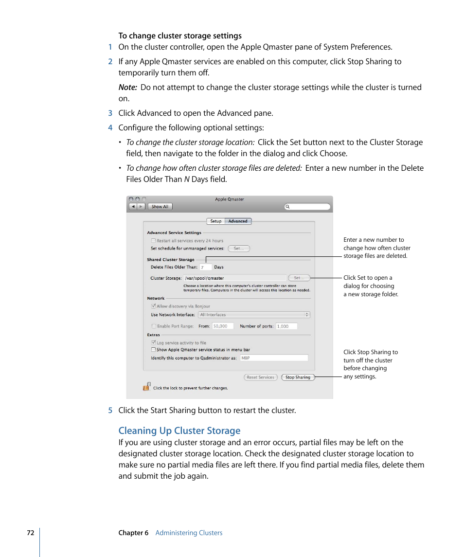 Cleaning up cluster storage | Apple Qmaster 3 User Manual | Page 72 / 94