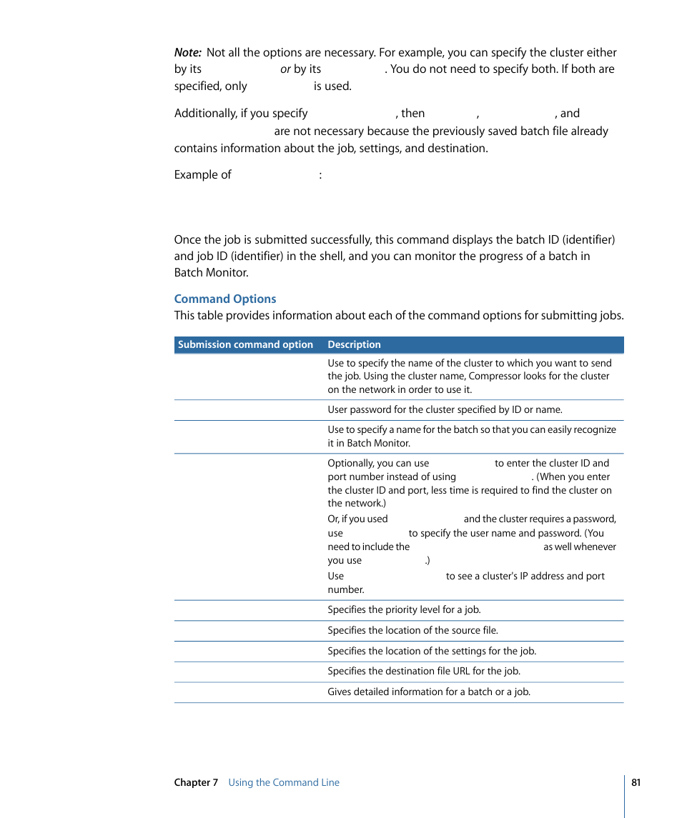 Command options | Apple Qmaster 3 User Manual | Page 81 / 94
