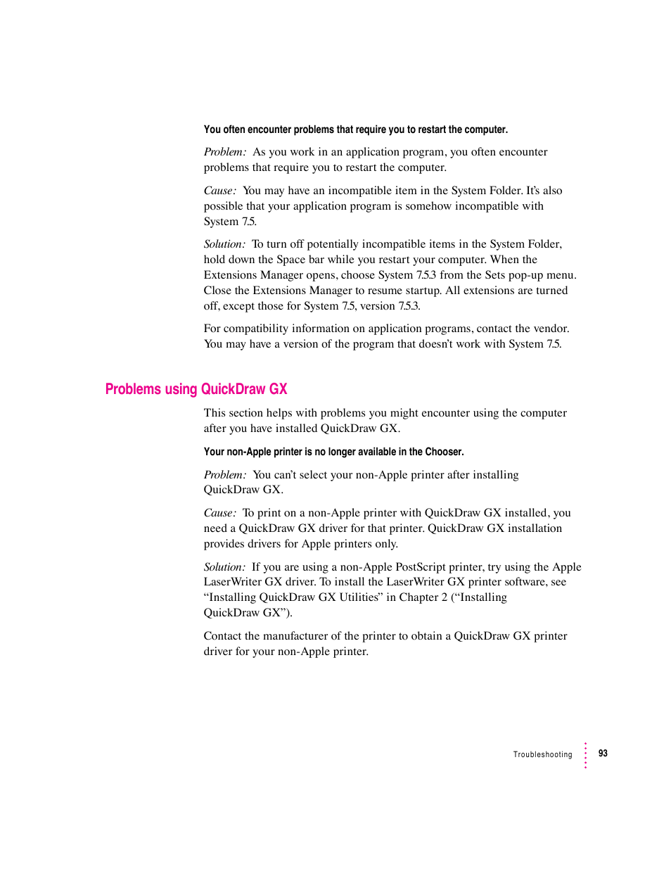 Problems using quickdraw gx | Apple Macintosh System 7.5 User Manual | Page 101 / 126