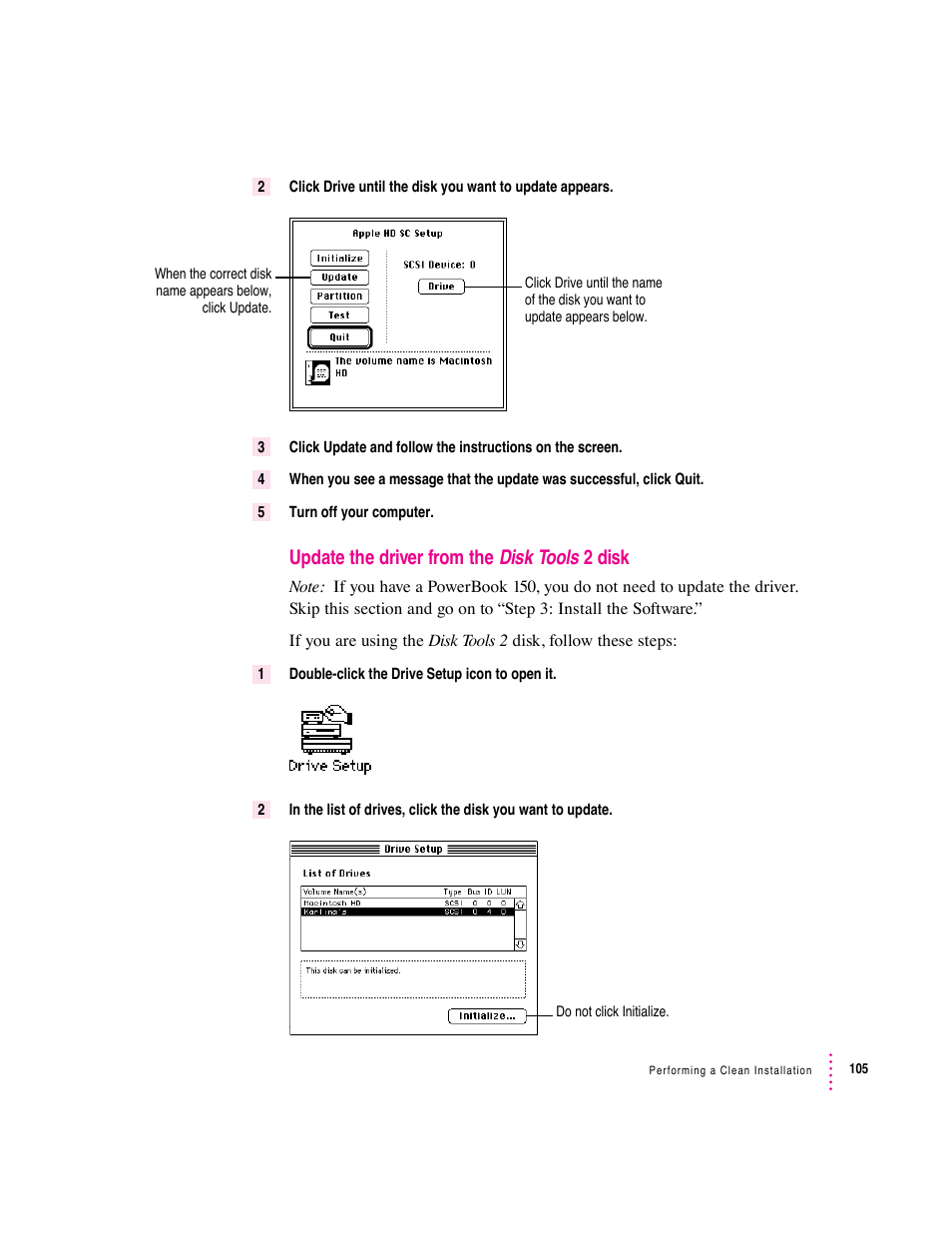 Update the driver from the disk tools 2 disk | Apple Macintosh System 7.5 User Manual | Page 113 / 126