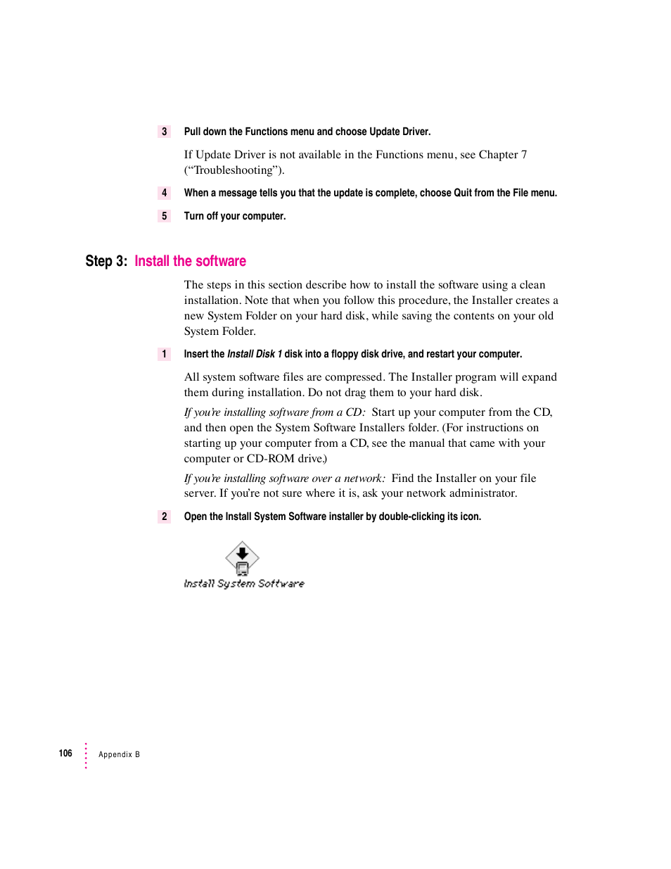 Step 3: install the software | Apple Macintosh System 7.5 User Manual | Page 114 / 126