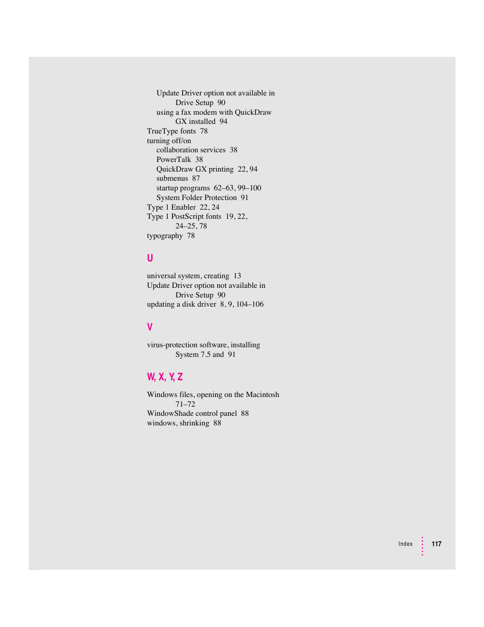 W, x, y, z | Apple Macintosh System 7.5 User Manual | Page 125 / 126