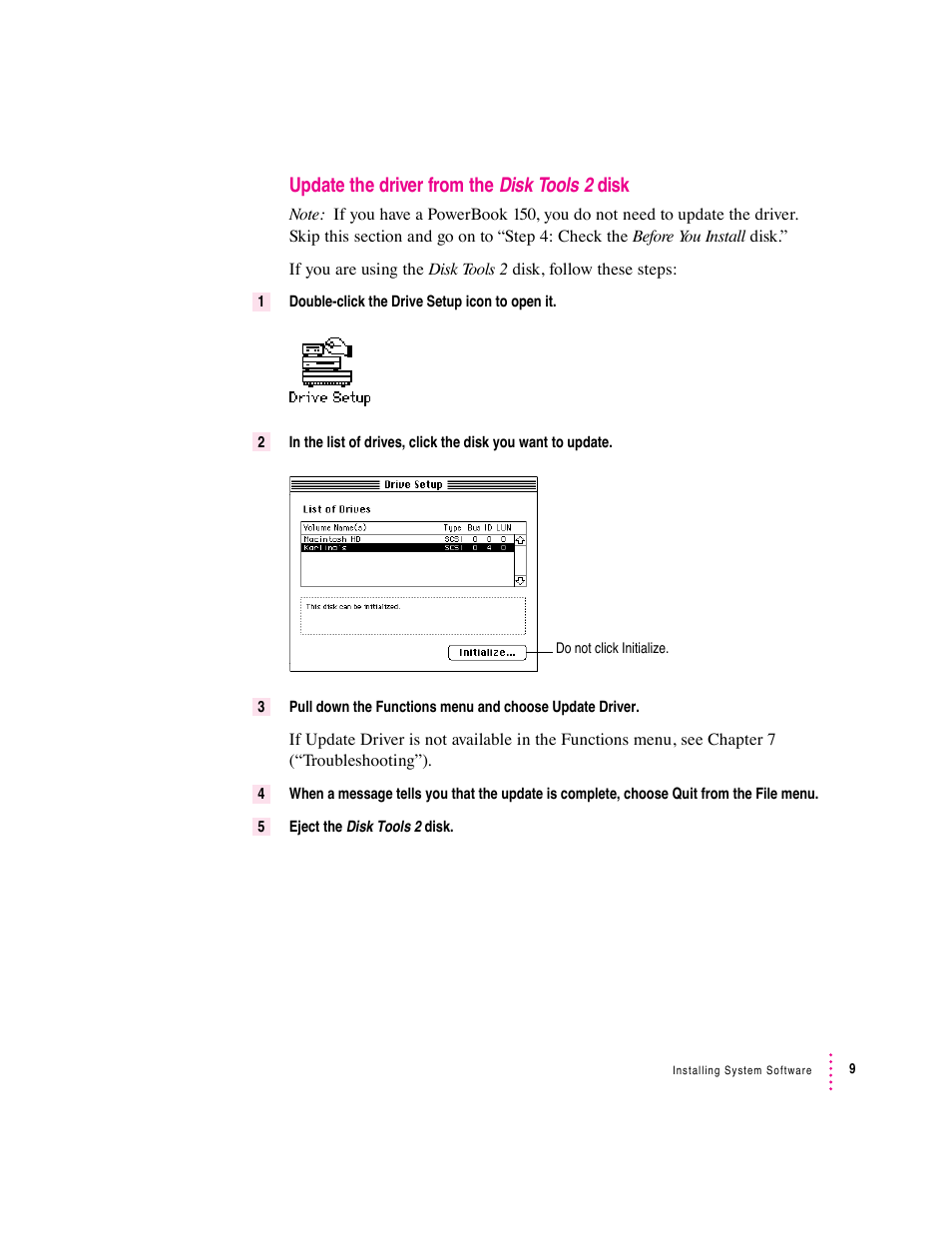 Update the driver from the disk tools 2 disk | Apple Macintosh System 7.5 User Manual | Page 17 / 126