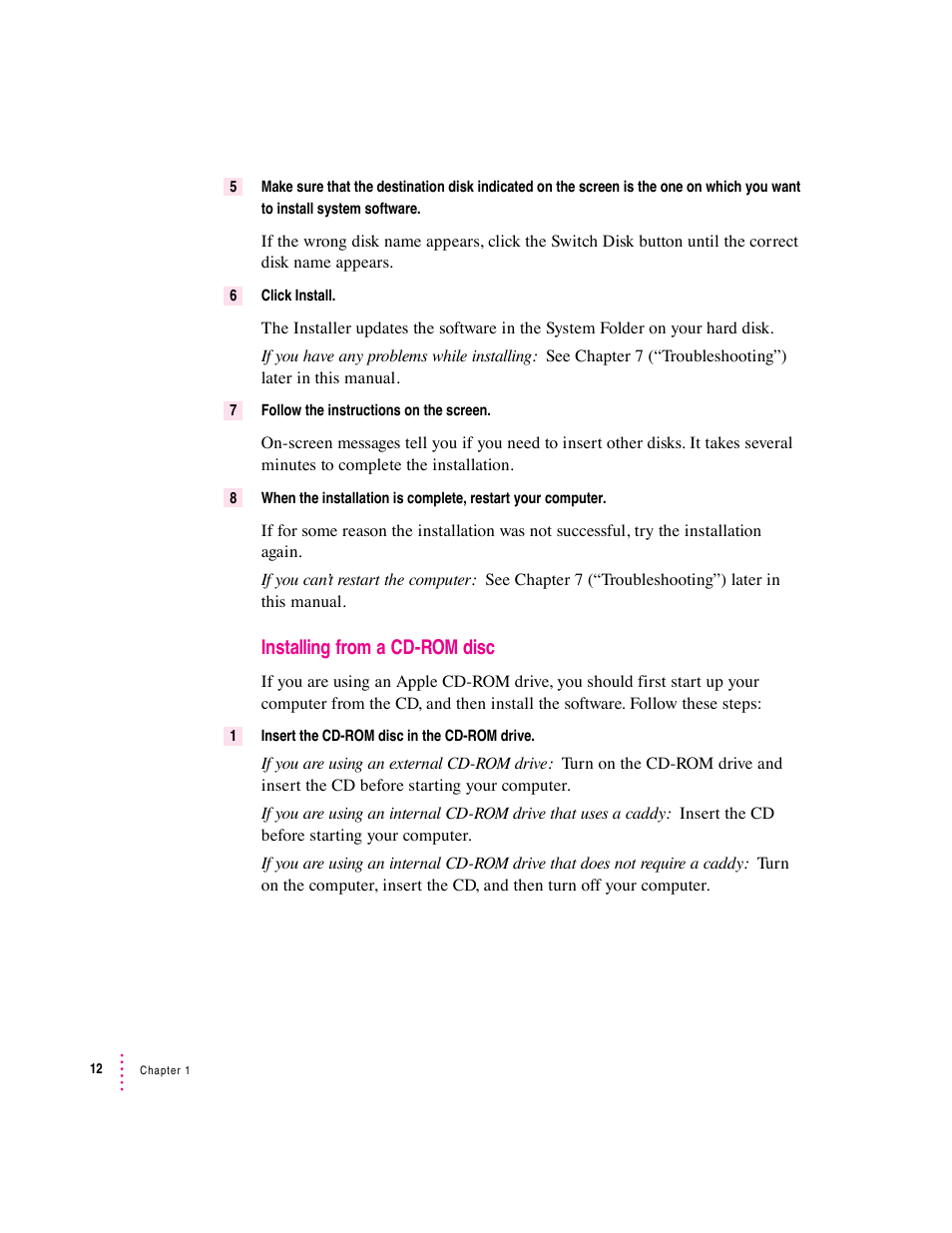 Installing from a cd-rom disc | Apple Macintosh System 7.5 User Manual | Page 20 / 126
