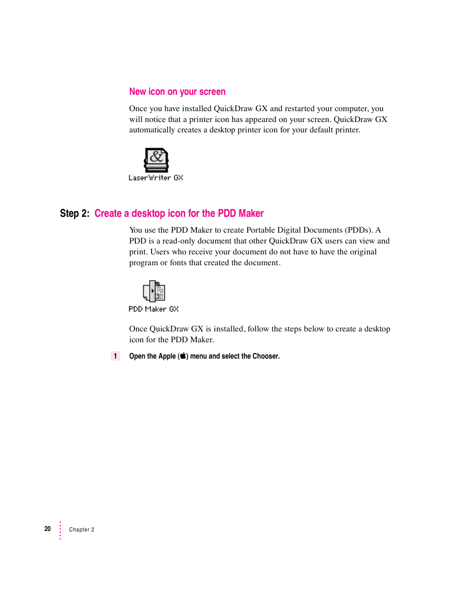 Step 2: create a desktop icon for the pdd maker | Apple Macintosh System 7.5 User Manual | Page 28 / 126