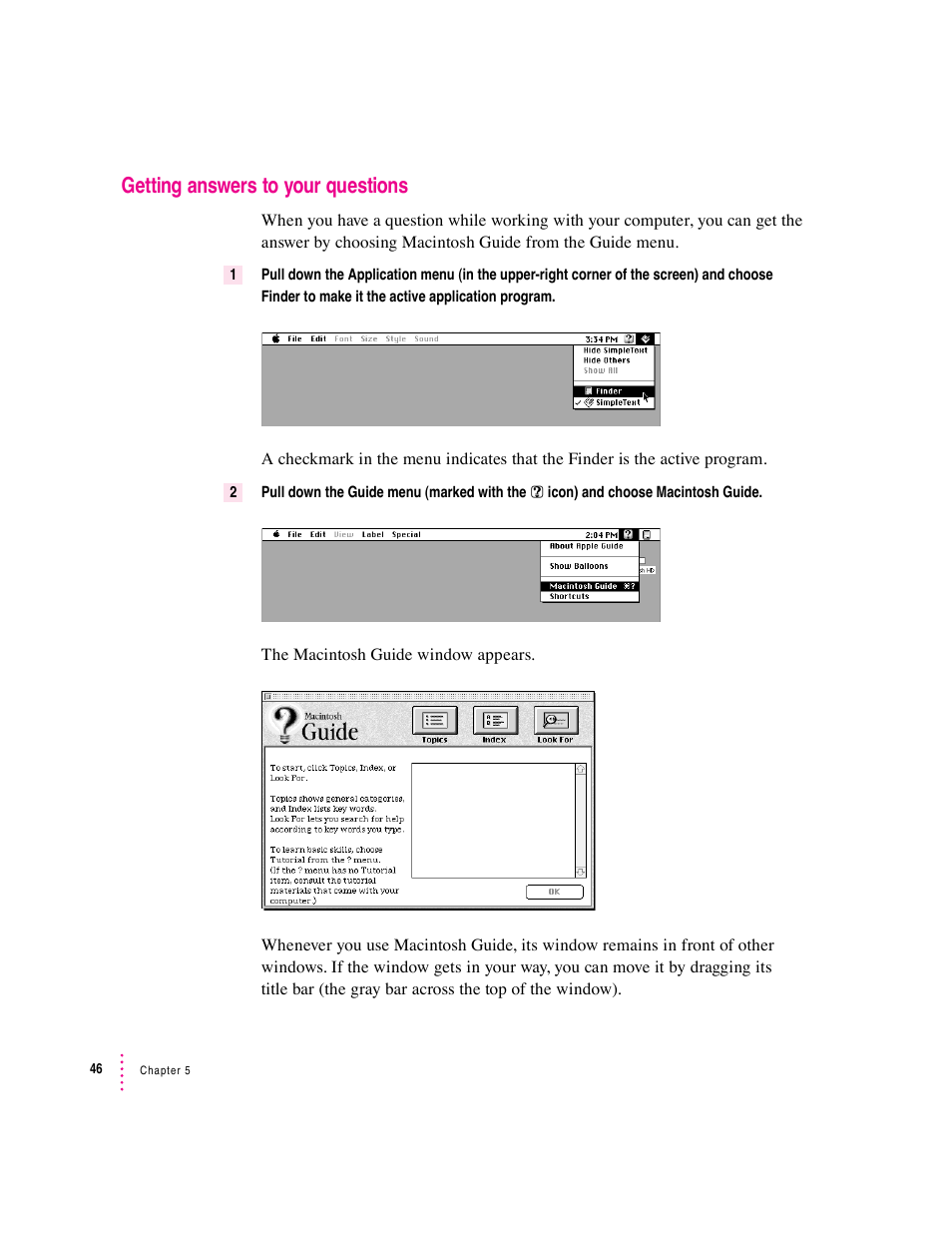 Getting answers to your questions | Apple Macintosh System 7.5 User Manual | Page 54 / 126