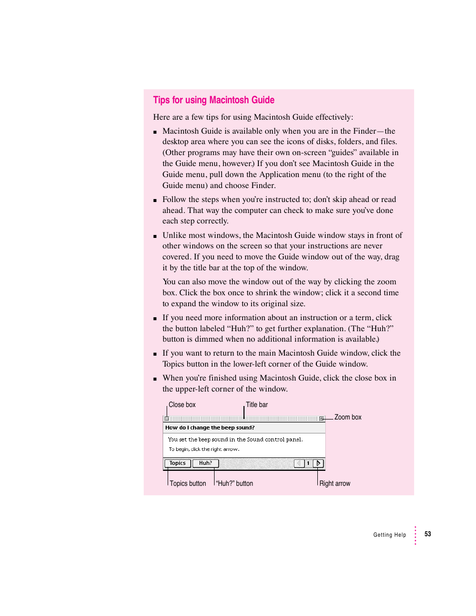 Tips for using macintosh guide | Apple Macintosh System 7.5 User Manual | Page 61 / 126