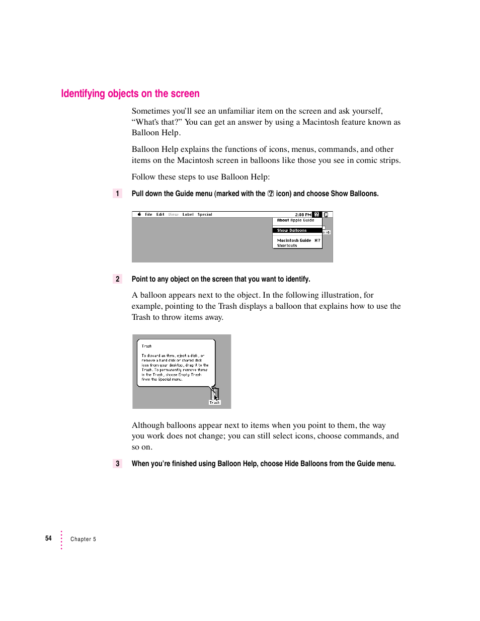 Identifying objects on the screen | Apple Macintosh System 7.5 User Manual | Page 62 / 126