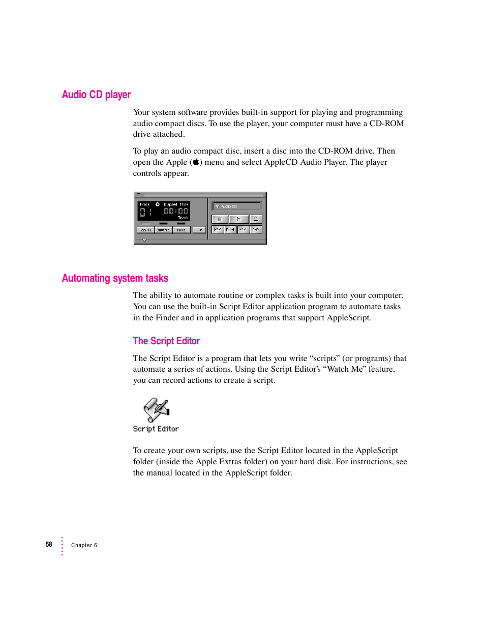 Audio cd player, Automating system tasks | Apple Macintosh System 7.5 User Manual | Page 66 / 126