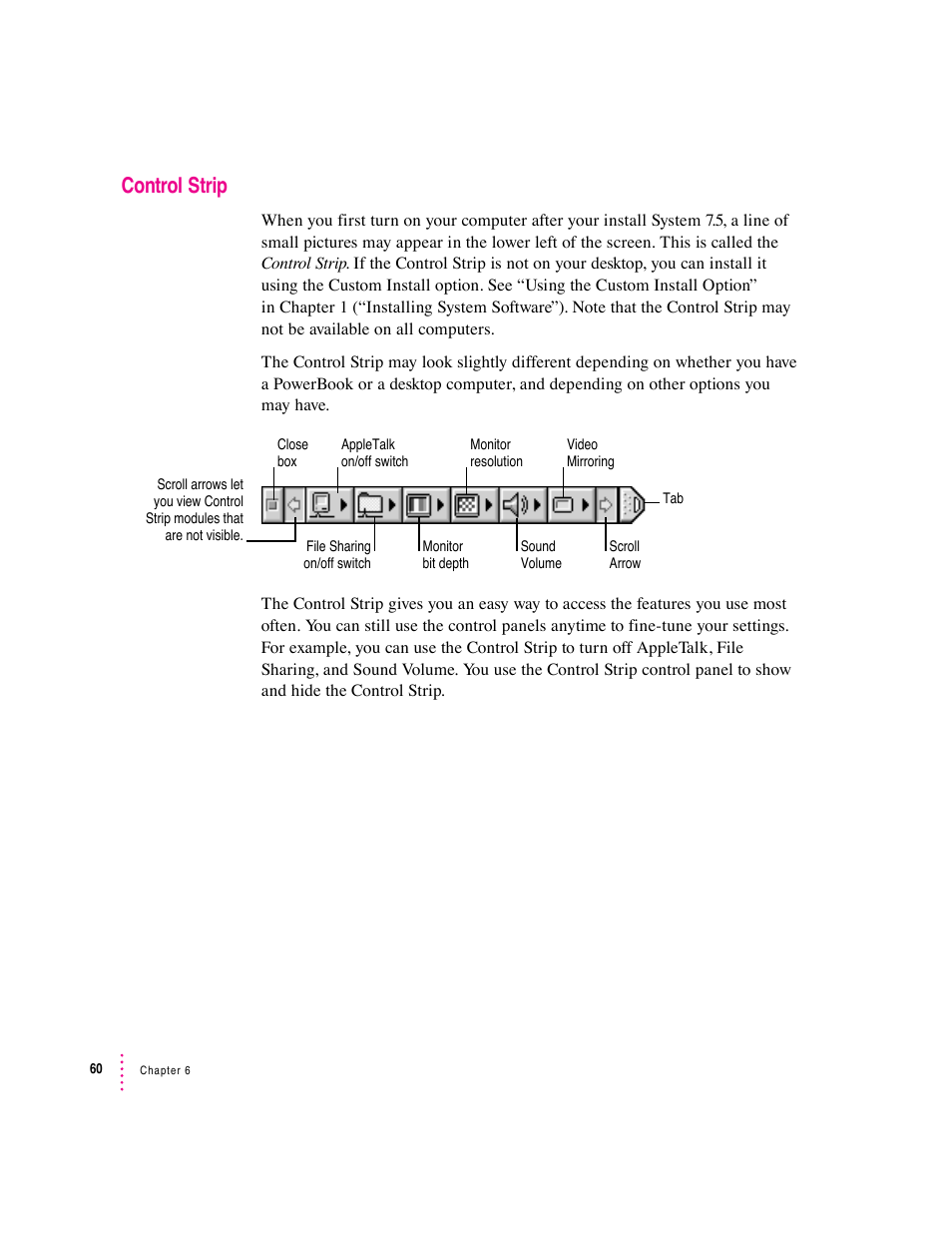 Control strip | Apple Macintosh System 7.5 User Manual | Page 68 / 126