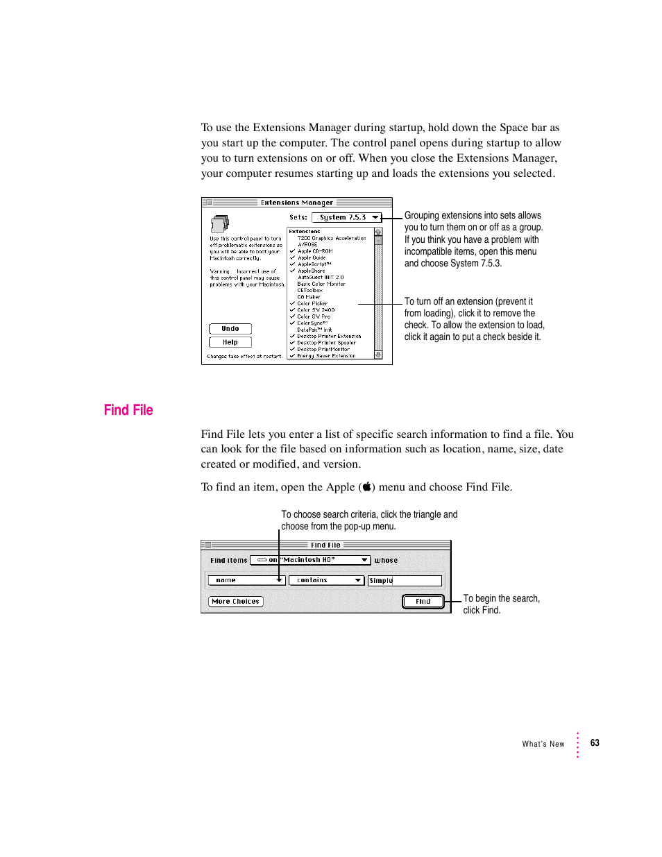 Find file | Apple Macintosh System 7.5 User Manual | Page 71 / 126