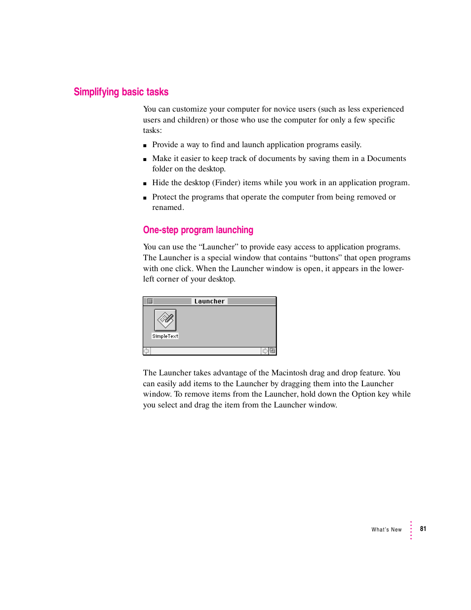 Simplifying basic tasks | Apple Macintosh System 7.5 User Manual | Page 89 / 126