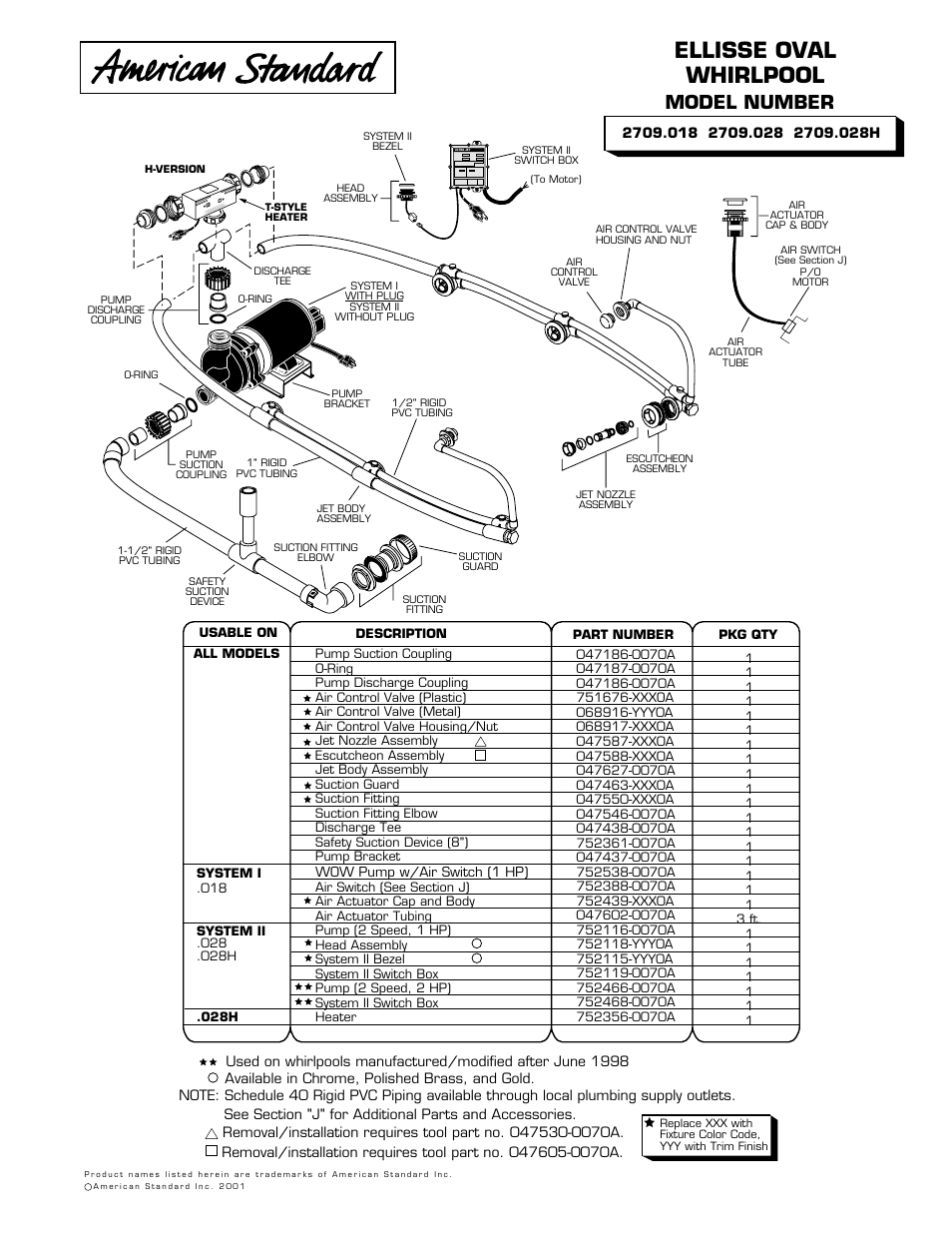 American Standard Ellisse Oval Whirlpool 2709.018 User Manual | 1 page