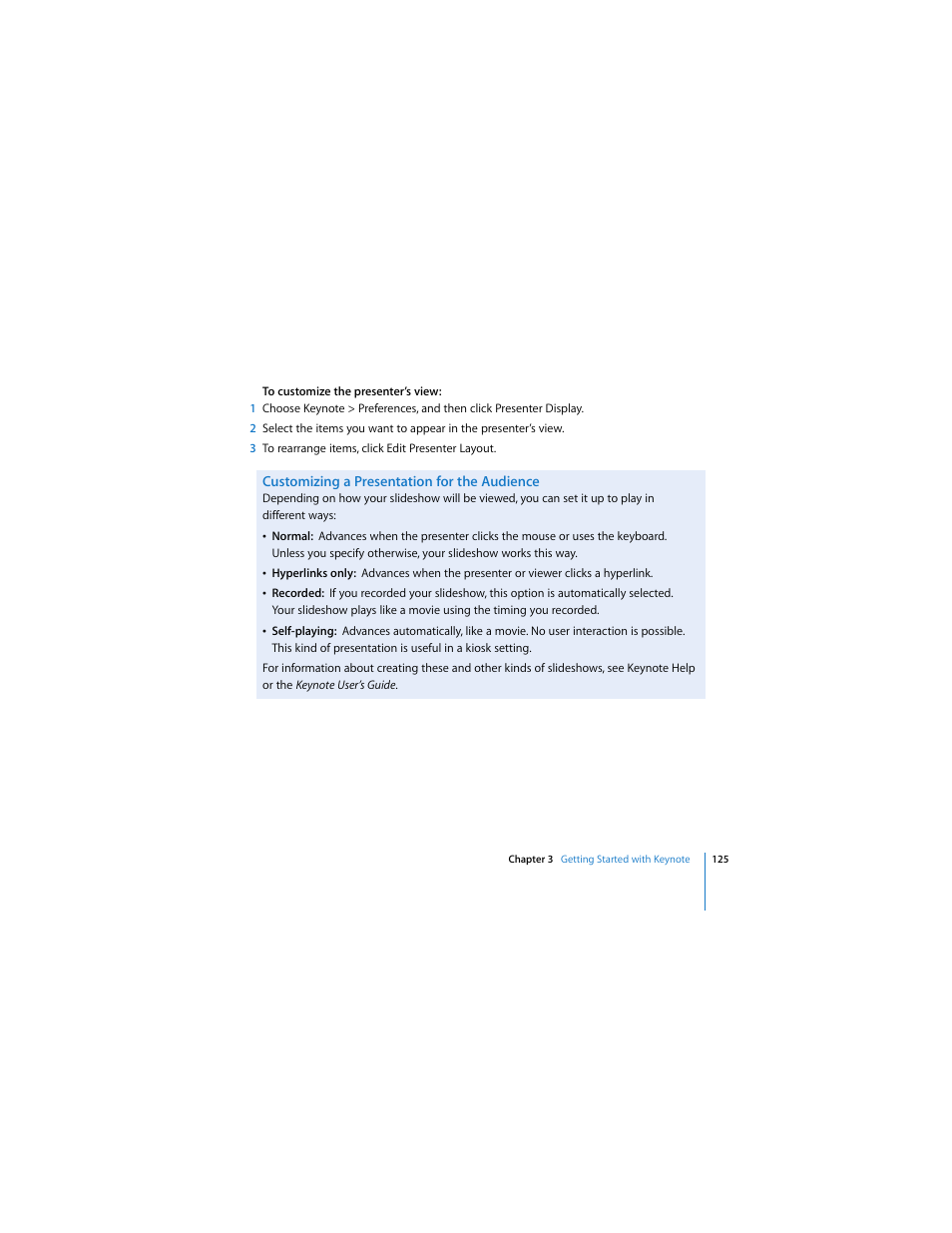 Customizing a presentation for the audience | Apple iWork '08 User Manual | Page 125 / 132