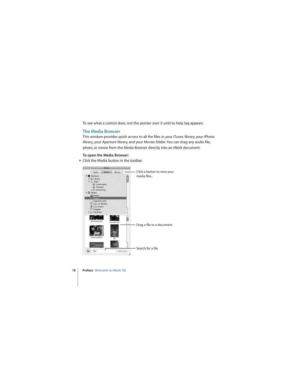 The media browser | Apple iWork '08 User Manual | Page 18 / 132