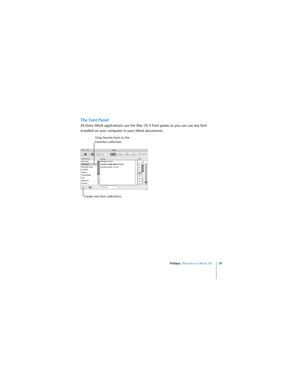 The font panel | Apple iWork '08 User Manual | Page 19 / 132