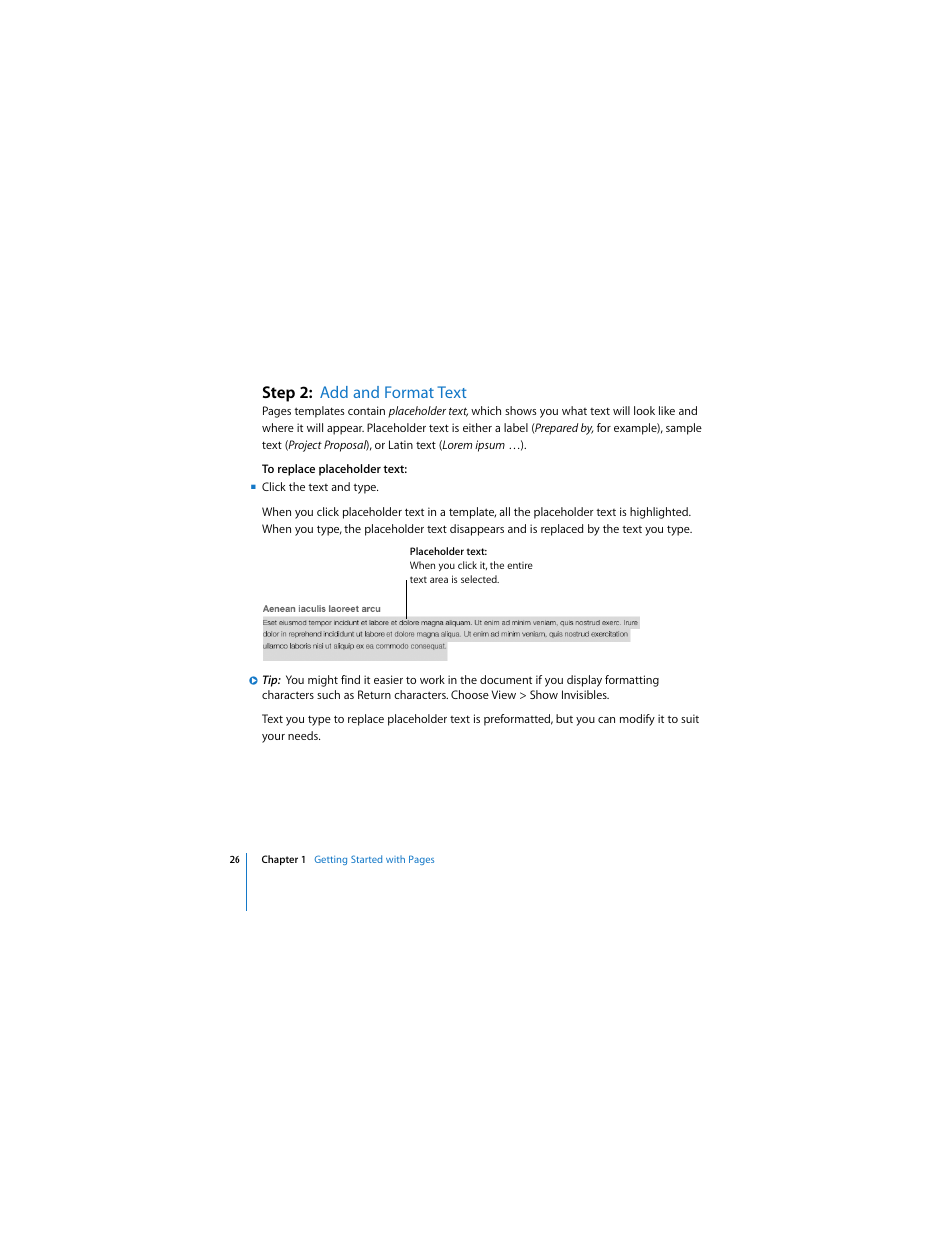 Step 2:add and format text, Step 2: add and format text | Apple iWork '08 User Manual | Page 26 / 132