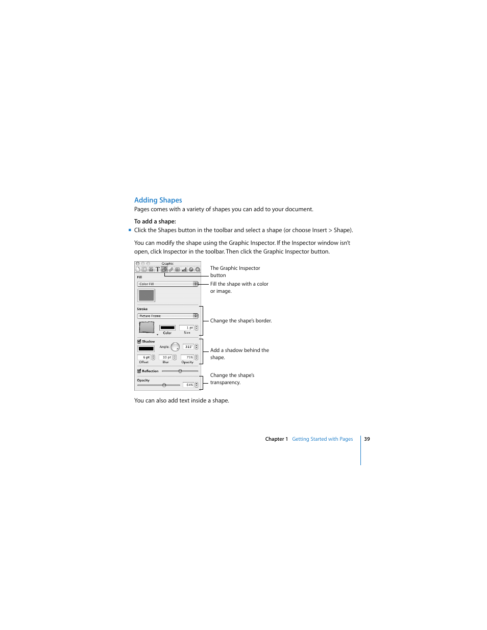 Adding shapes | Apple iWork '08 User Manual | Page 39 / 132