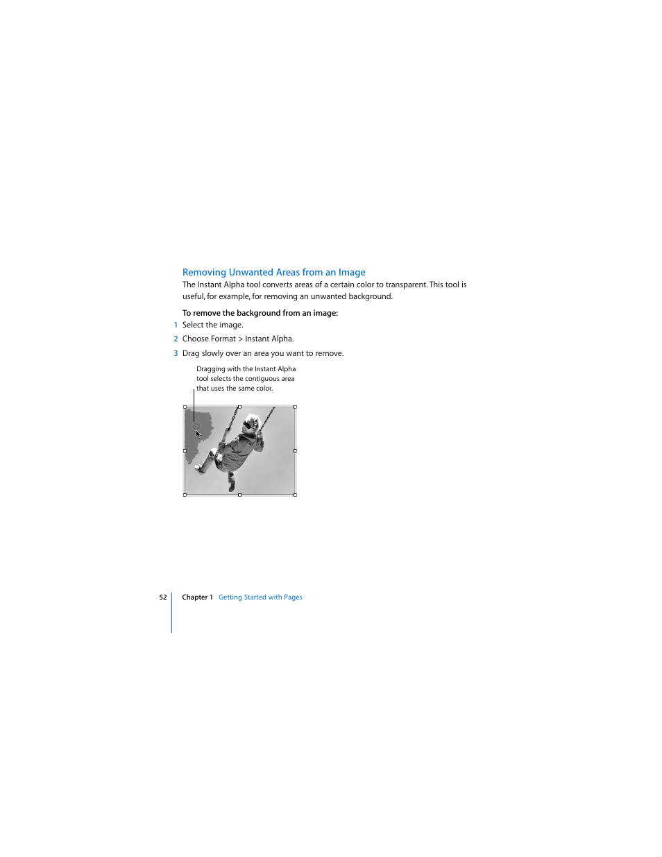 Removing unwanted areas from an image, Remo | Apple iWork '08 User Manual | Page 52 / 132