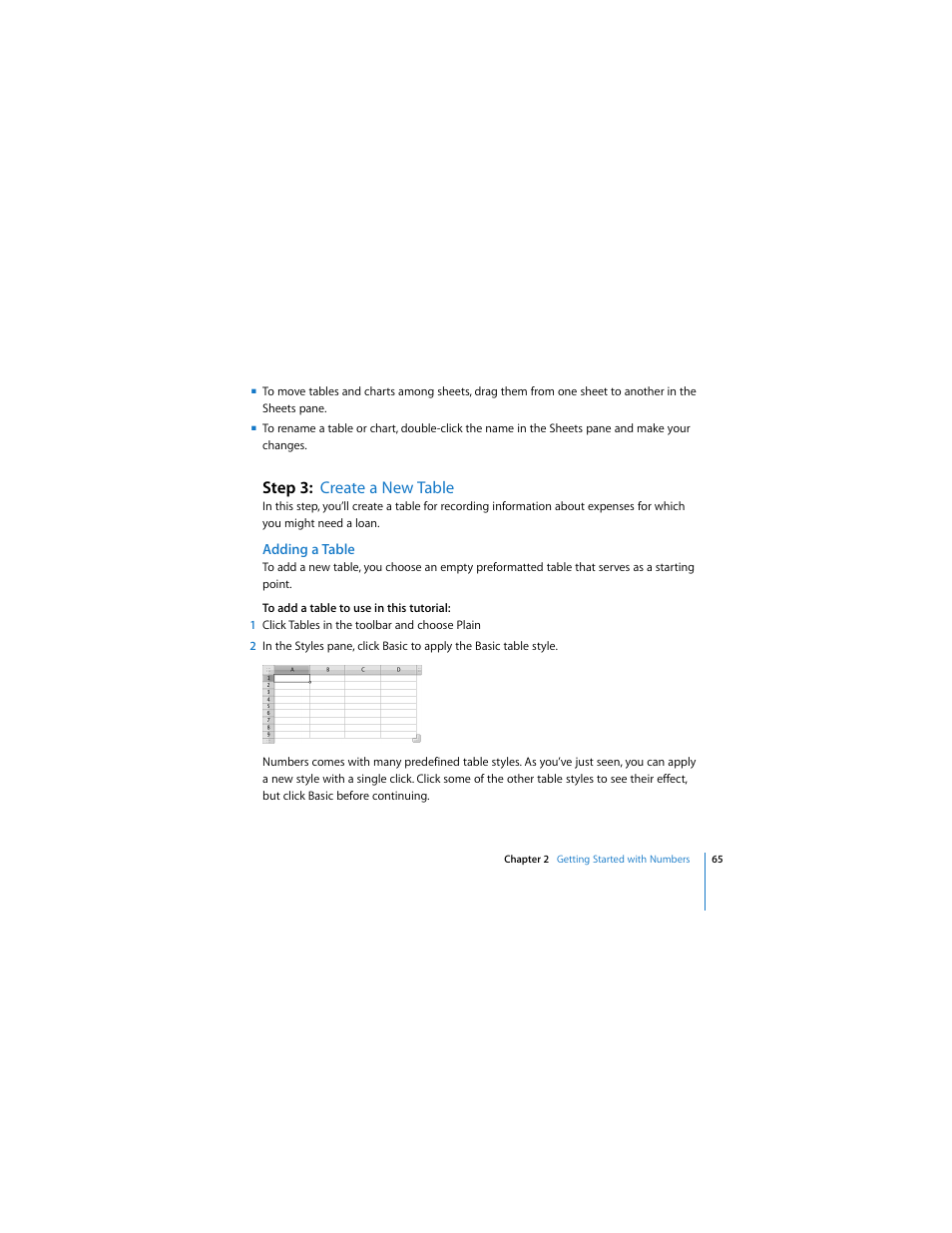 Step 3:create a new table, Adding a table, Step 3: create a new table | Apple iWork '08 User Manual | Page 65 / 132